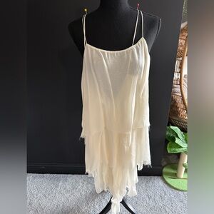 Sheer Cream Layered Spaghetti-Strap Tank